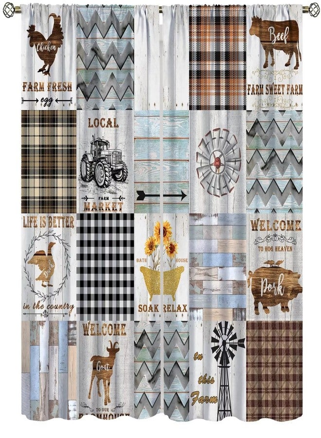 AAVEUP Farm Animal Curtains for Bedroom,Vintage Rustic Old Plank Lattice Tractor Windmill Sunflower Cow Rooster Goat Farmhouse Cottage Window Drapes for Girls Boys Living Room Kitchen 42x45in（No Blackout） - Image 1